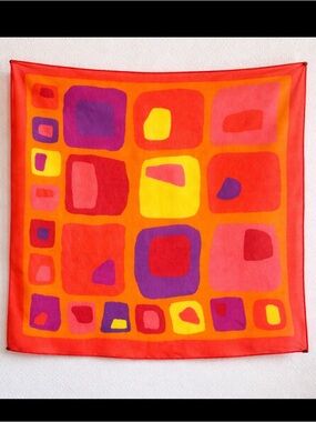 Vintage Jacqueline Ferrar 100% Silk Mod Scarf. Geometric | Retro | Sheer | 20x20